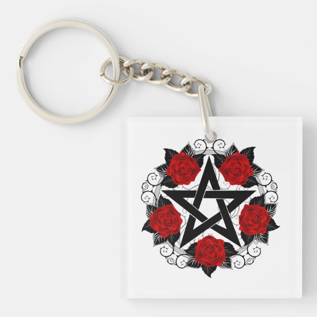 Llavero Pentagram con rosas rojas (Frente)