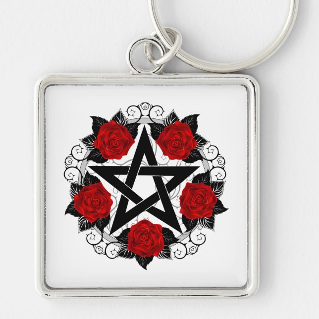 Llavero Pentagram con rosas rojas (Frente)