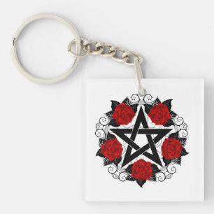 Llavero Pentagram con rosas rojas