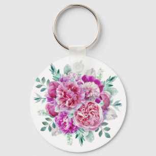 Llavero peonías rosadas y púrpura claras