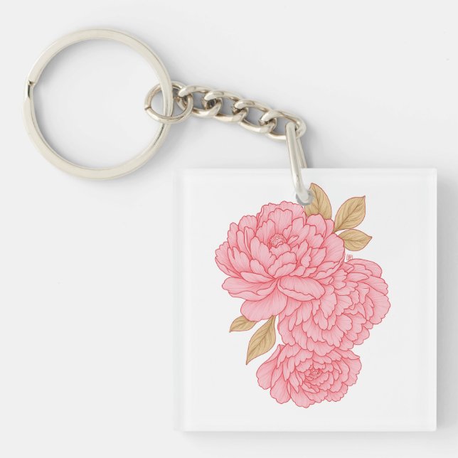 Llavero Peonies Elegantes - Ilustracion floral rosa suave (Frente)
