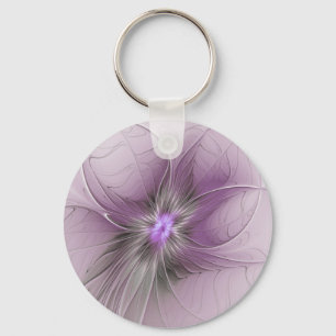 Llavero Pequeña belleza arte floral fractal gris mauve mod