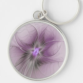 Llavero Pequeña belleza arte floral fractal gris mauve mod