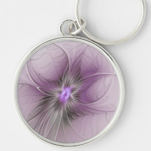 Llavero Pequeña belleza arte floral fractal gris mauve mod