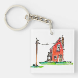 Llavero Pequeña Casa Roja con línea eléctrica