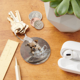 Llavero Pequeña luz: Chihuahua cachorro en una taza de té,