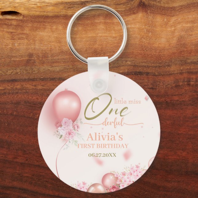 Llavero Pequeña Miss ONE, maravillosa floral rosa, primer  (Anverso)
