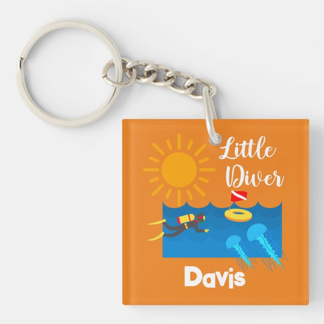 Llavero Pequeño buzo con pez gelatina - Keychain acrílico (Frente)