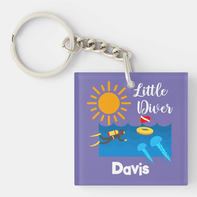 Llavero Pequeño buzo con pez gelatina - Keychain acrílico (Frente)