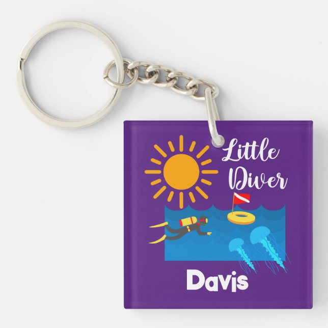 Llavero Pequeño buzo con pez gelatina - Keychain acrílico (Frente)