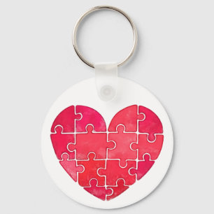 Llavero Pequeño corazón rompecabezas rojo adorable acuarel