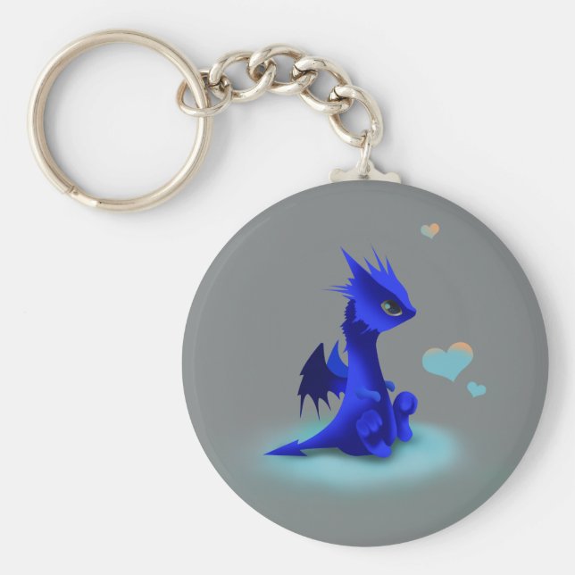 Llavero Pequeño dragón azul de amor (Frente)