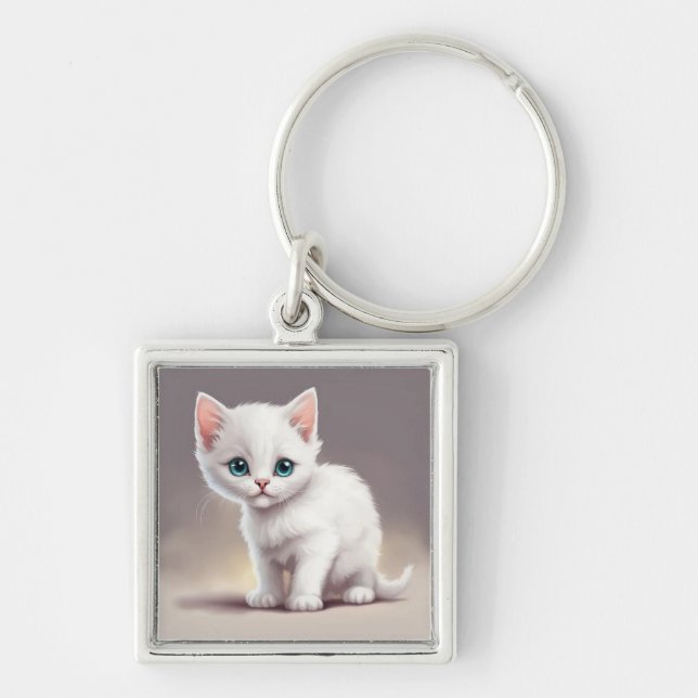 Llavero Pequeño gatito blanco adorable (Frente)