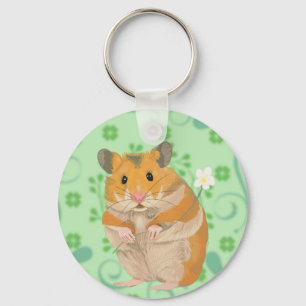 Llavero Pequeño Hamster lindo sosteniendo una flor