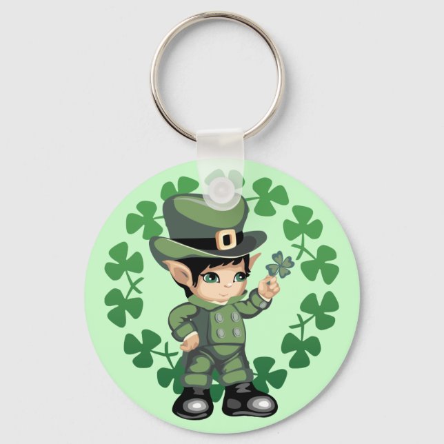 Llavero Pequeño Leprechaun con Shamrock (Anverso)