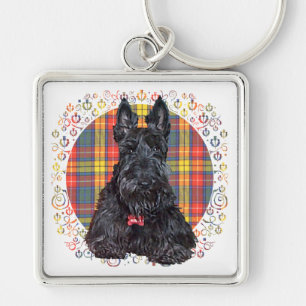 Llavero Pequeño perro Scottie de tartán