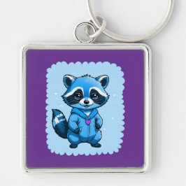 Llavero Pequeño Raccoon En La Cadena Keychain Azul