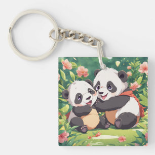 Llavero Pequeños Pandas Jugadores Cuidados - Estilo Anime