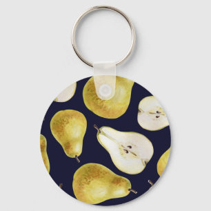 Llavero pera madura, fondo negro, arte de jardín