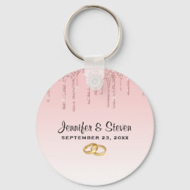 Llavero Perforaciones de Purpurina rosado y anillos dorado