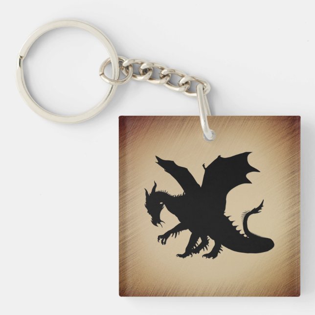 Llavero Pergamino Rústico del Dragón Negro (Frente)