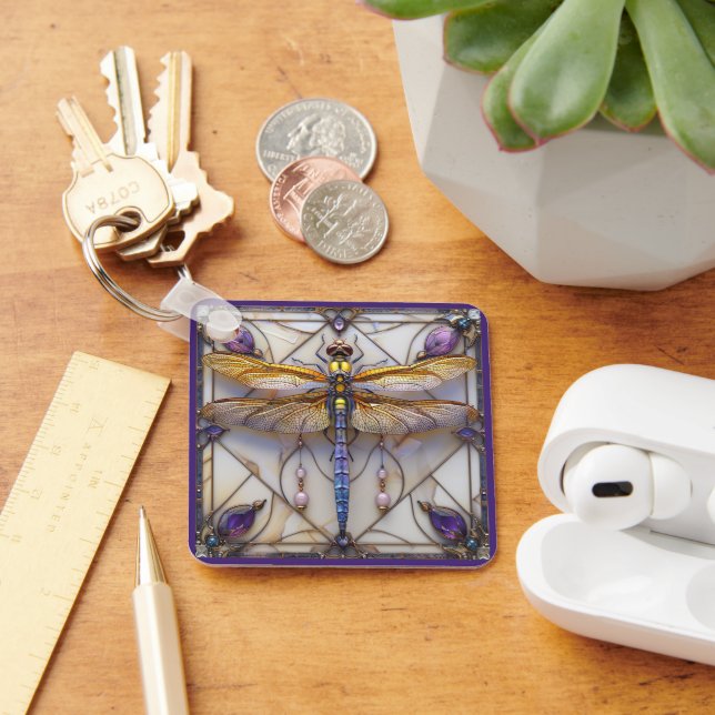 Llavero Perlas de la libélula Ametista Madre de la Perla (Escritorio )