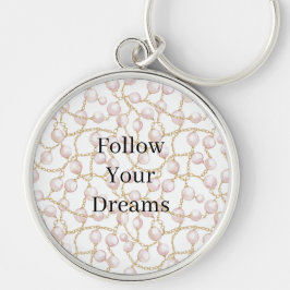 Llavero Perlas Rosadas Cadena de Oro Cumpleaños