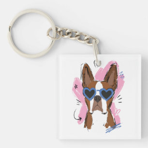 Llavero Perrito Adorable con Gafas de Sol de Corazón Azul