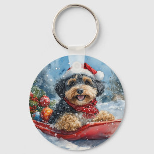 Llavero Perrito Bernedoodle en Trineo Deja que Nieve Navid