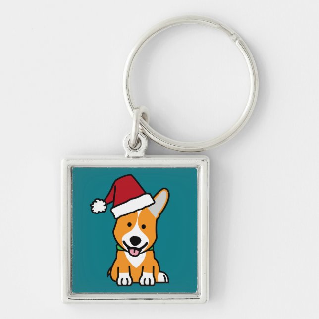 Llavero Perrito Corgi Navidades galeses Santa hat Pembroke (Frente)