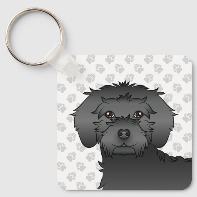 Llavero Perrito de dibujos animados Black Mini Goldendoodl (Anverso)