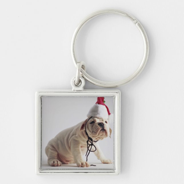 Llavero Perrito del bulldog que lleva el gorra de Santa (Frente)