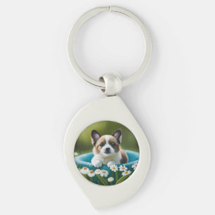 Llavero Perrito lindo floral en margaritas