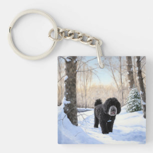 Llavero Perro acuático portugués deja que nieve Navidades