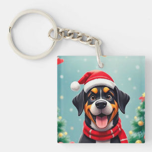 Llavero Perro Adorable con Gorro de Santa