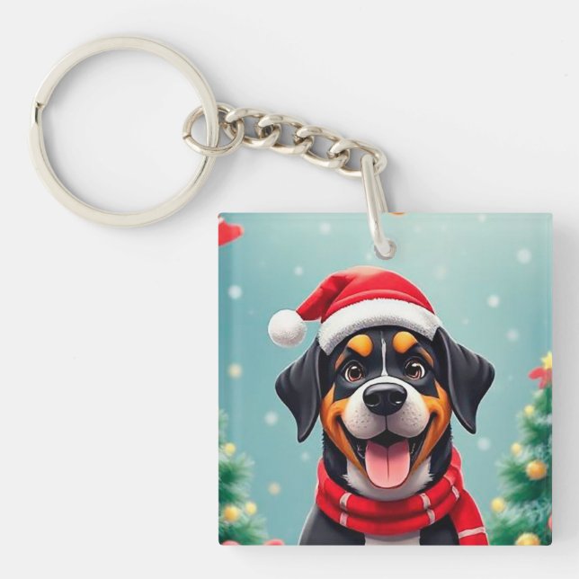 Llavero Perro Adorable con Gorro de Santa (Frente)