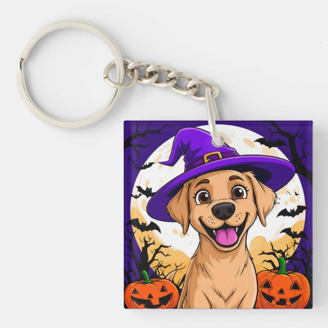 Llavero Perro adorable con sombrero de bruja (Frente)