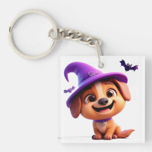 Llavero Perro adorable con sombrero de bruja