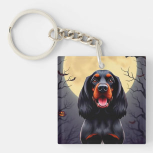 Llavero Perro Adorable en Escena de Halloween con Calabaza
