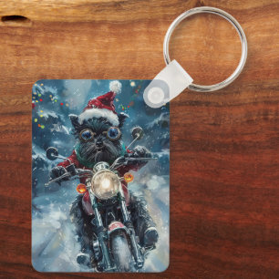 Llavero Perro Affenpinscher montando motocicleta Navidad
