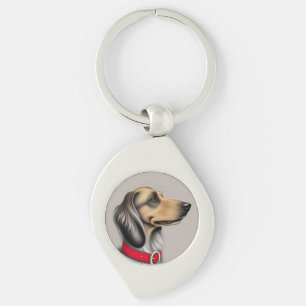 Llavero Perro agraciado con collar rojo posado de lado