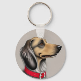 Llavero Perro agraciado con collar rojo posado de lado