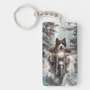 Llavero Perro Akita Americano Montando Motocicleta Navidad