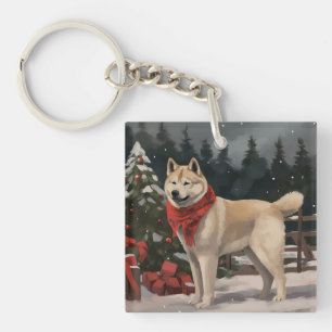 Llavero Perro Akita en Navidad con nieve