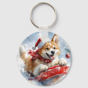 Llavero Perro Akita en Trineo Deja que Nieve Navidad