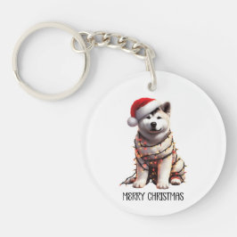 Llavero Perro Akita Envuelto En Luz De Navidades