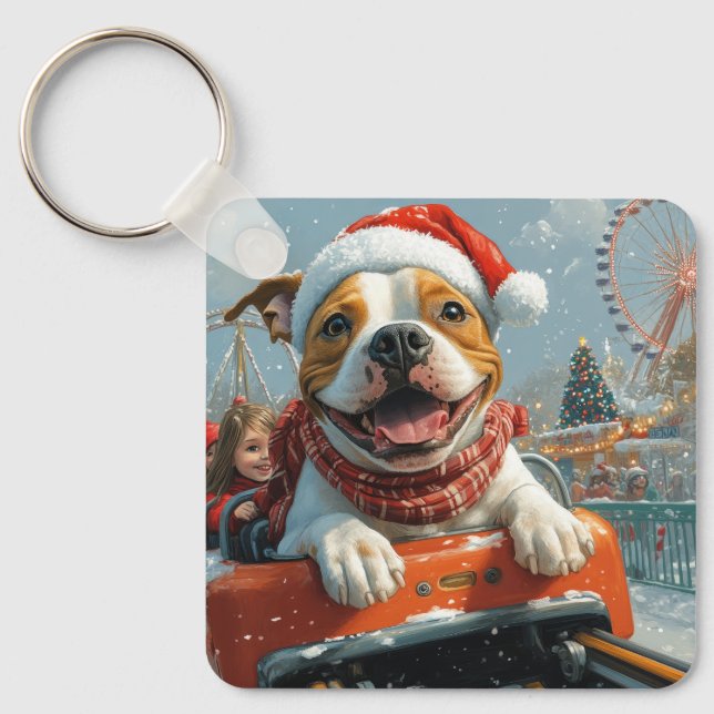Llavero Perro americano Staffordshire Navidad (Anverso)