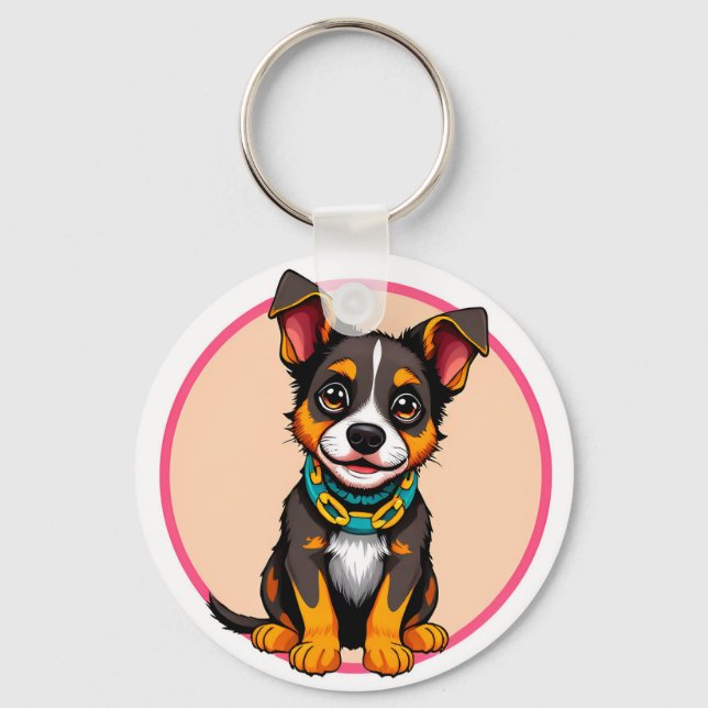 Llavero Perro animado lindo con collar (Anverso)