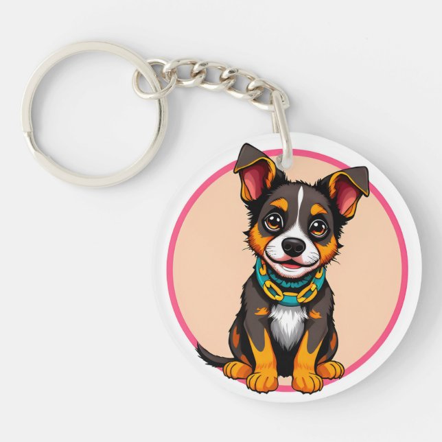 Llavero Perro animado lindo con collar (Frente)