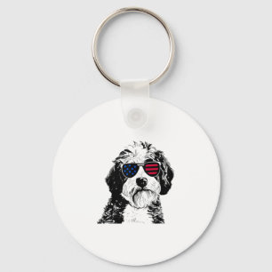 Llavero Perro Aussiedoodle 4 de julio Bandera de Estados U